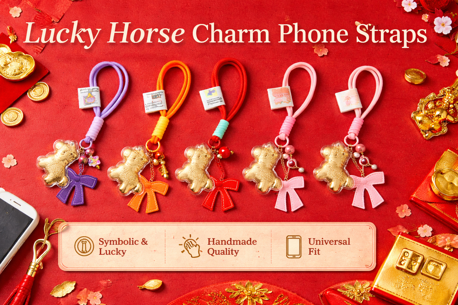 Lucky Horse Phone Wrist Strap / Handmade Beaded Charm / Multi-Color