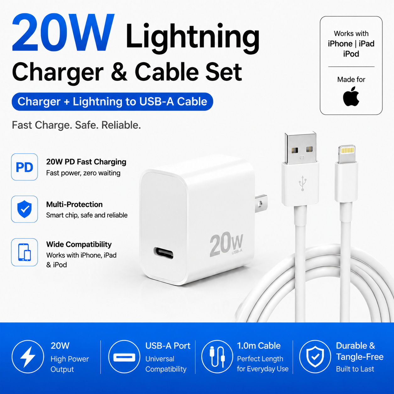 USB-C Fast Charger Set with USB-C to USB-C Cable | PD Fast Charging Adapter for iPhone & Android | Universal Type-C Charging Kit