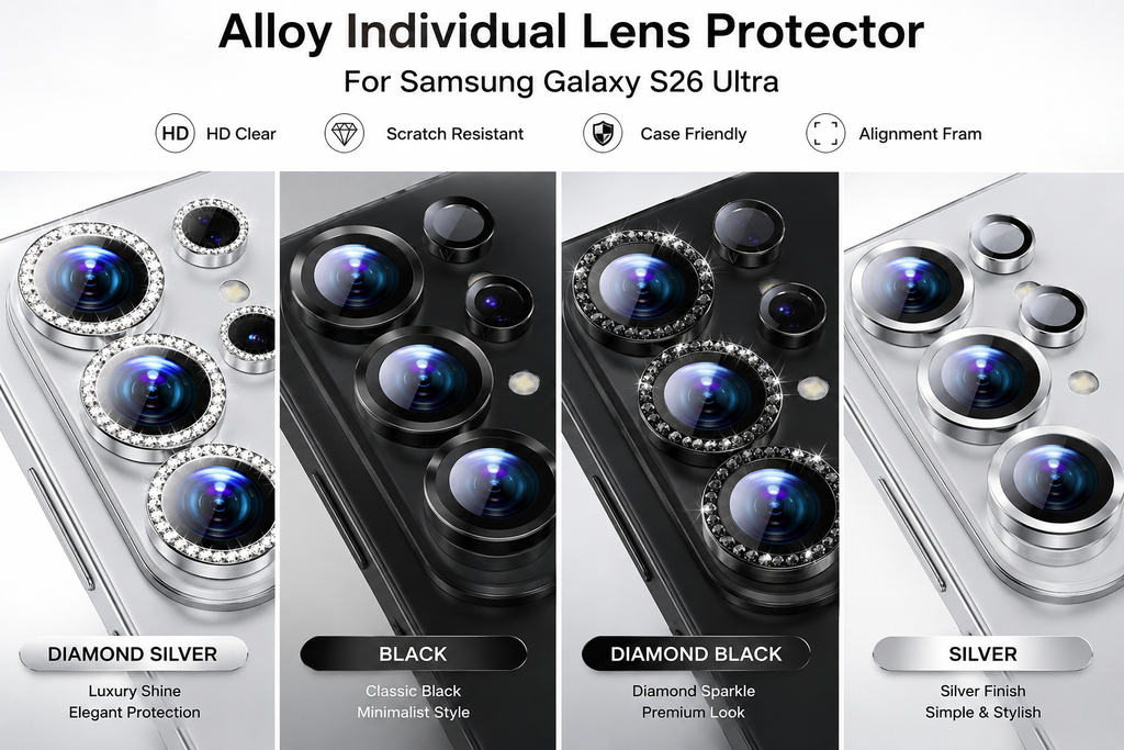 Luxury Alloy Camera Lens Protector Set – HD Clear Individual Lens Covers with Alignment Frame, Scratch Resistant & Case Friendly