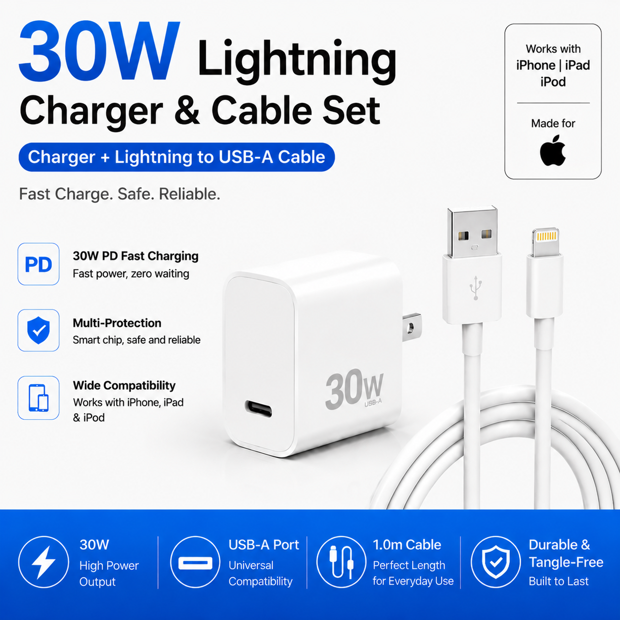 USB-C Fast Charger Set with USB-C to USB-C Cable | PD Fast Charging Adapter for iPhone & Android | Universal Type-C Charging Kit