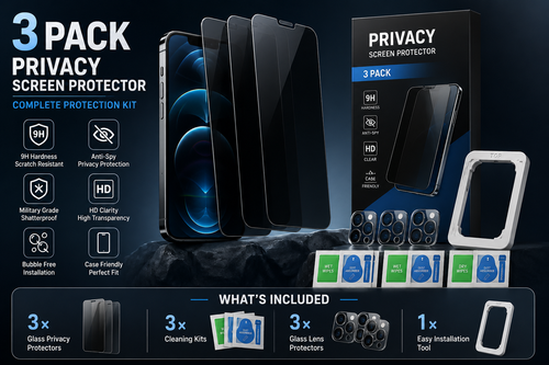 3 Pack Tempered Glass Screen Protectors Compatible with 17 Series Smartphones, 9H Hardness HD Clear, Bubble-Free Easy Installation Kit Included, with 3 Camera Lens Protectors