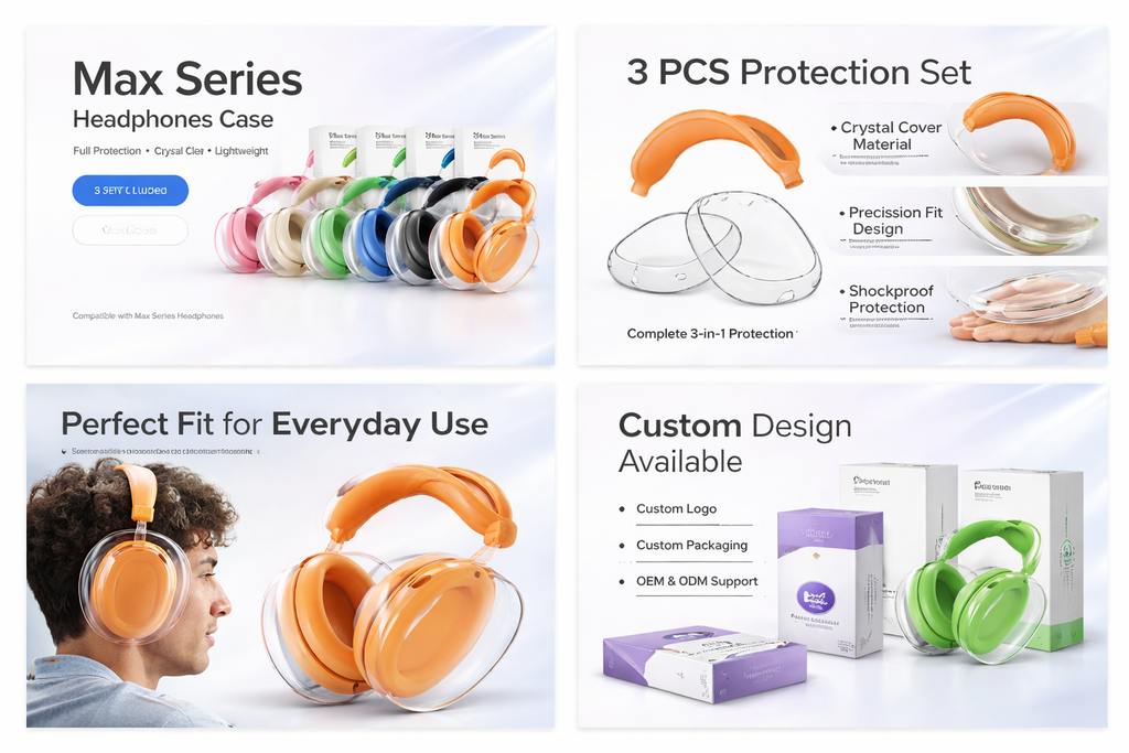 Transparent Plastic Headphones Protective Case – Max Series Non-Metal Full Cover Set